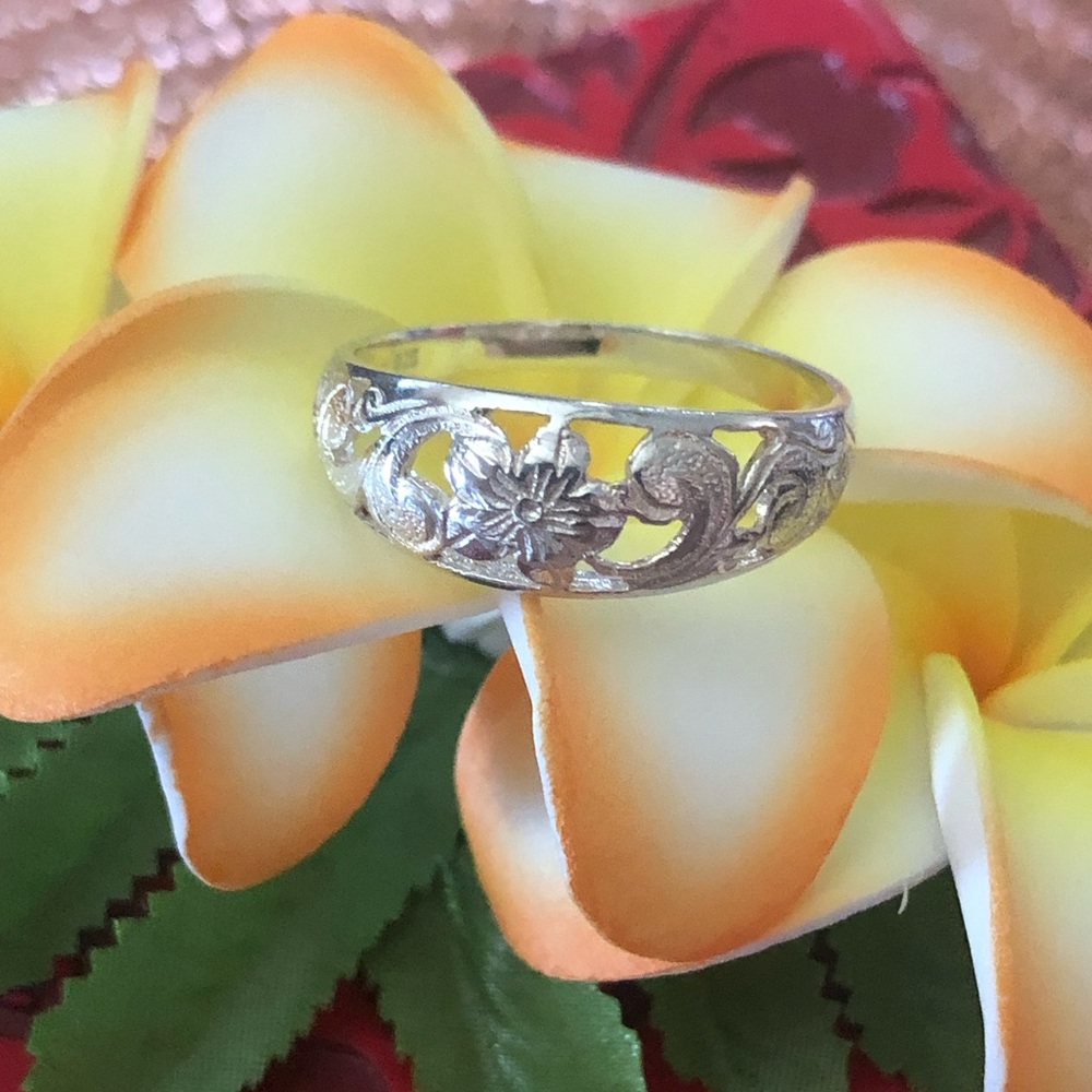 Hawaiian Ring Flower Silver 925 Size 11.5